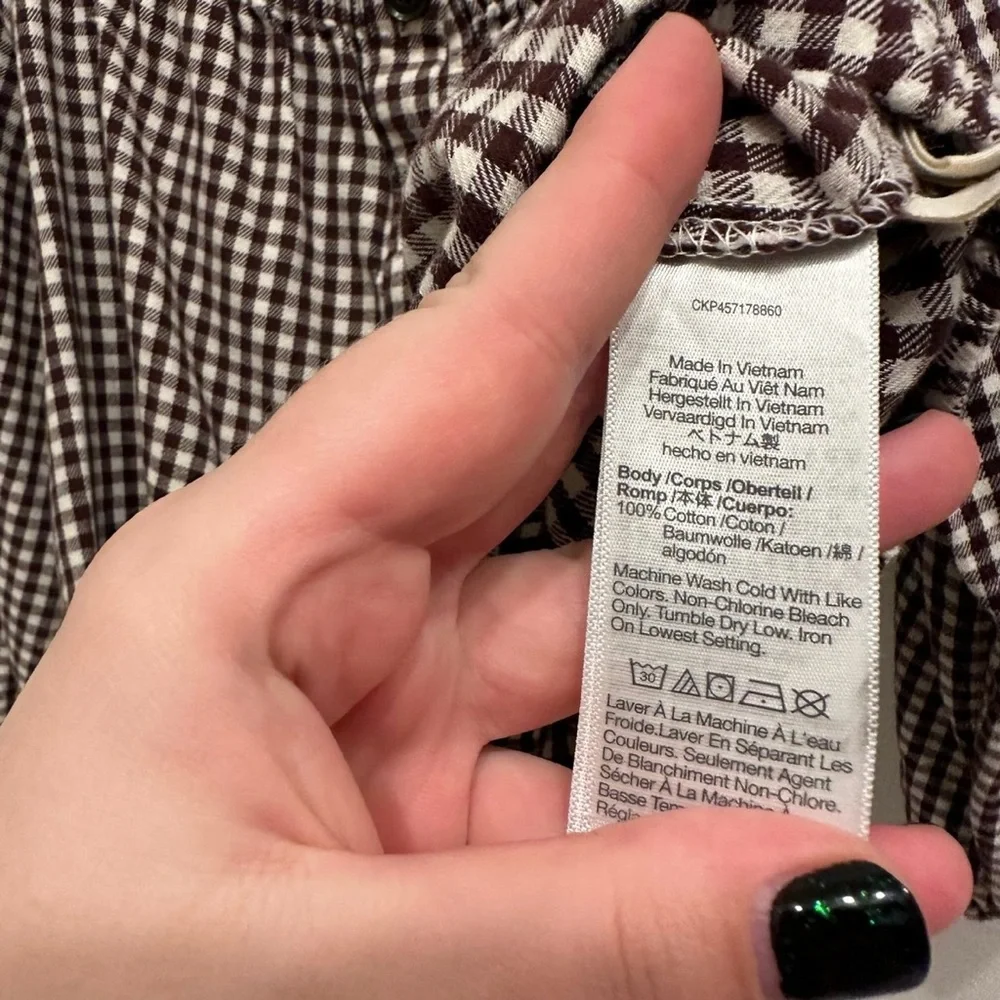 Madewell Brown and White Gingham Button-Front Peasant Blouse - Picture 5 of 6